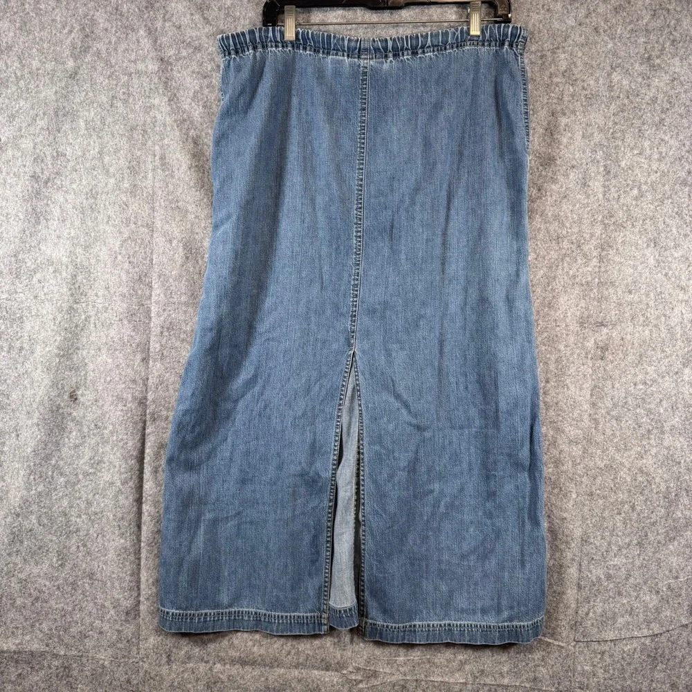 Vintage Denim Maxi Skirt Womens 10 Pull On Utility Jean Long Cottagecore Modest